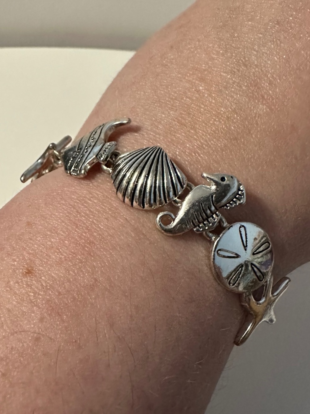 Vintage-Inspired Coastal Sea Life Charm Bracelet Silver Tone Nautical Ocean